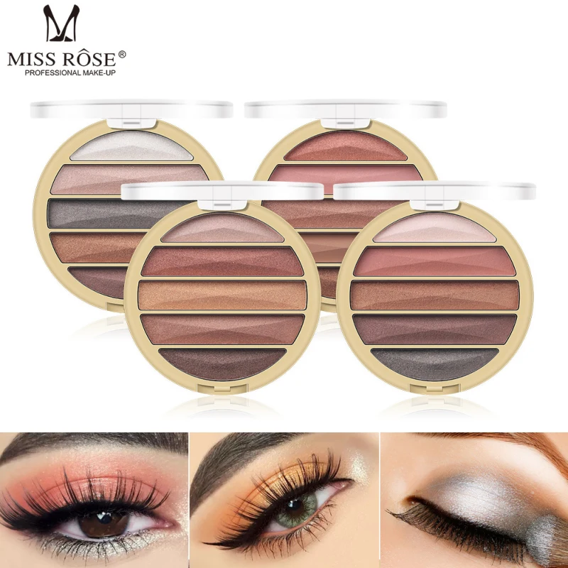 

MISS ROSE 5 Colors Gold Pearl Matte Shimmer Eyeshadow Makeup Palette Metallic Natural Nude Earth Color Make Up Eye Shadow TSLM2