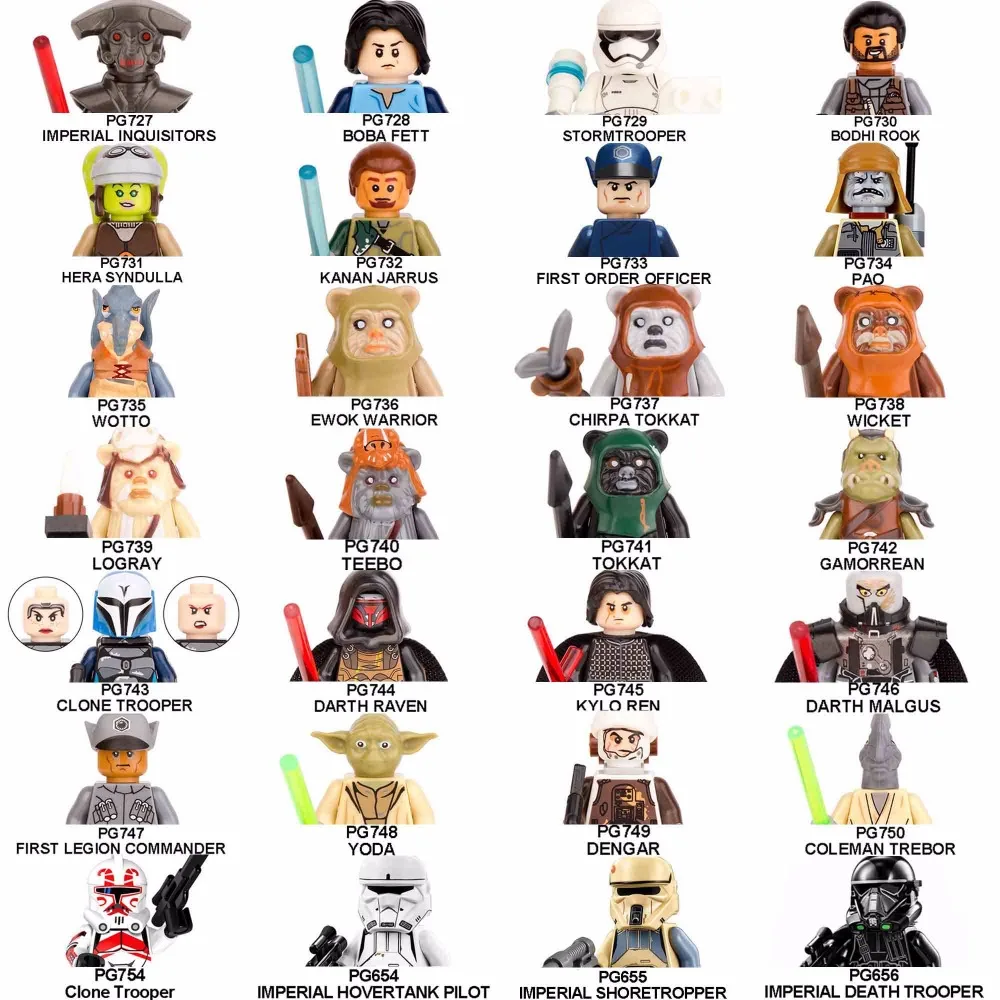 

Wholesale 20pcs/lot Star Wars Stormtrooper Clone Trooper Hera Syndulla Watto Teebo Logray Yoda Building Blocks Toys for Children