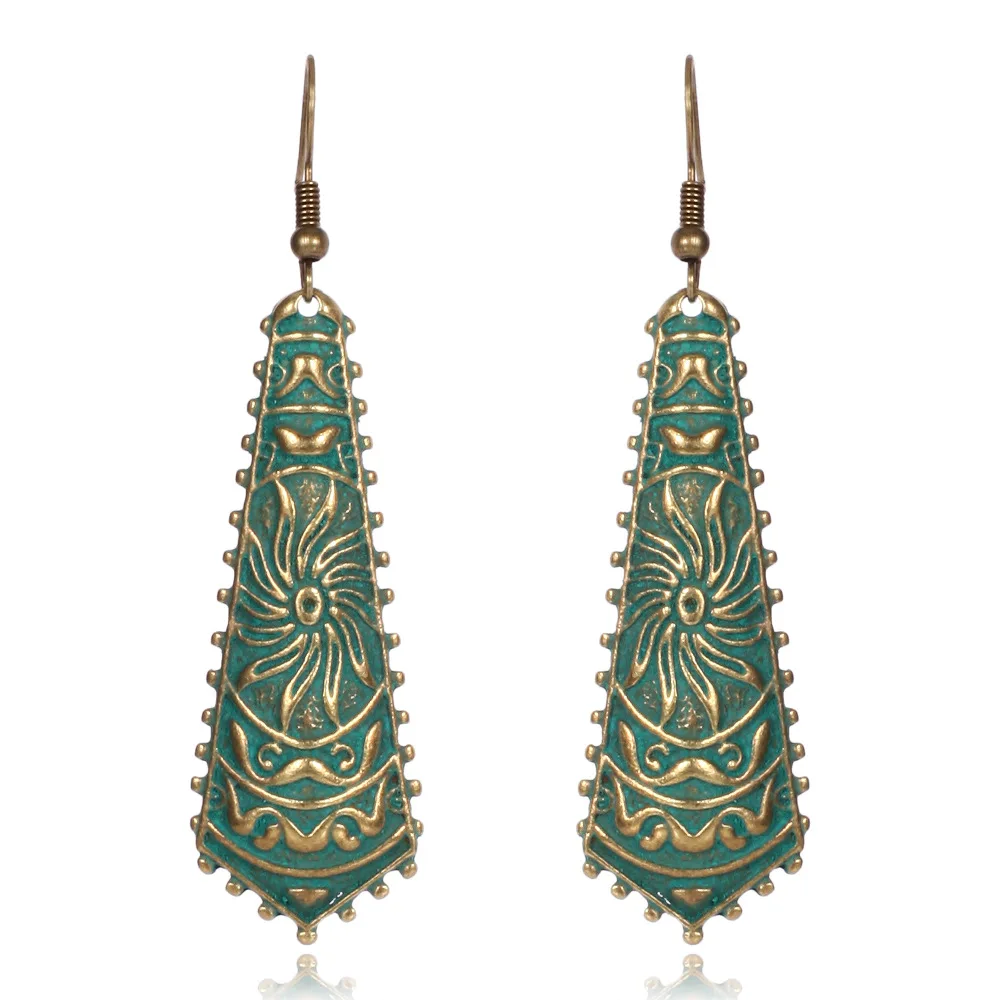 SHOWTRUE Vintage Court Verdigris Patina Dangle earrings Simple design AAA Long Earrings Flower ear Jewelry 2017 | Украшения и