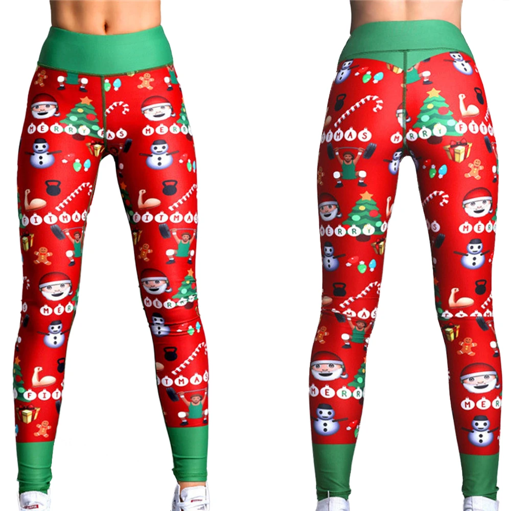 Женские рождественские леггинсы для фитнеса из полиэстера красные рождественские полосатые спортивные Леггинсы с цифровой печатью брюки Стрейчевые штаны для йоги - Цвет: B