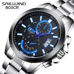 SAILWIND BOSCK повседневное бизнес часы для мужчин нержавеющая сталь водостойкие кварцевые часы Дата часы Календари Часы Montre Homme