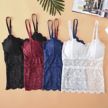 

Women Summer Bralette Crop Top Floral Cami Padded Tank Top Sexy Lace Cami Bralette Crochet Vest