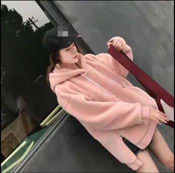 

New autumn and winter in the long section of sheep sheared thickened lamb fur hooded fashion fur coat
