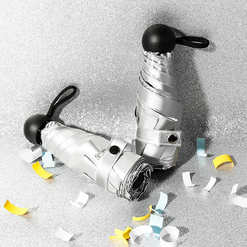 YADA Titanium Silver Light Mini Umbrella Rainy Five Pocket Folding Umbrella For Women Men Anti-UV Round Handle Umbrellas YD170