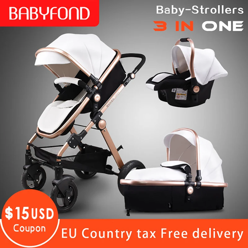 EU warehoue 3 in 1stroller baby Luxury Baby stroller high landscape baby Carriage PU material with car seat