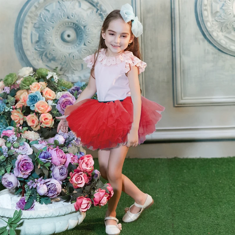 Buenos Ninos Little Girl's Tutu Skirts Princess Party Ballet Dance Skirt With Pom Pom Puff Balls 8-Layers For 1-6T Kids97