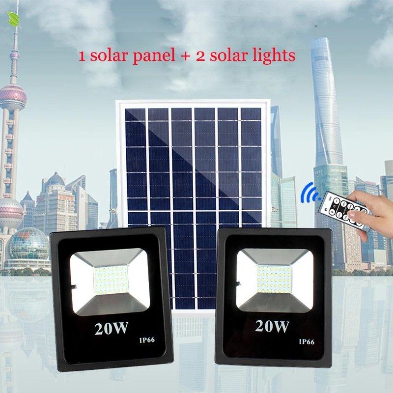 

Solar Street Light 20W Outdoor Waterproof Intelligent Flood Light Control Remote Control Garden Lighting Two Lights