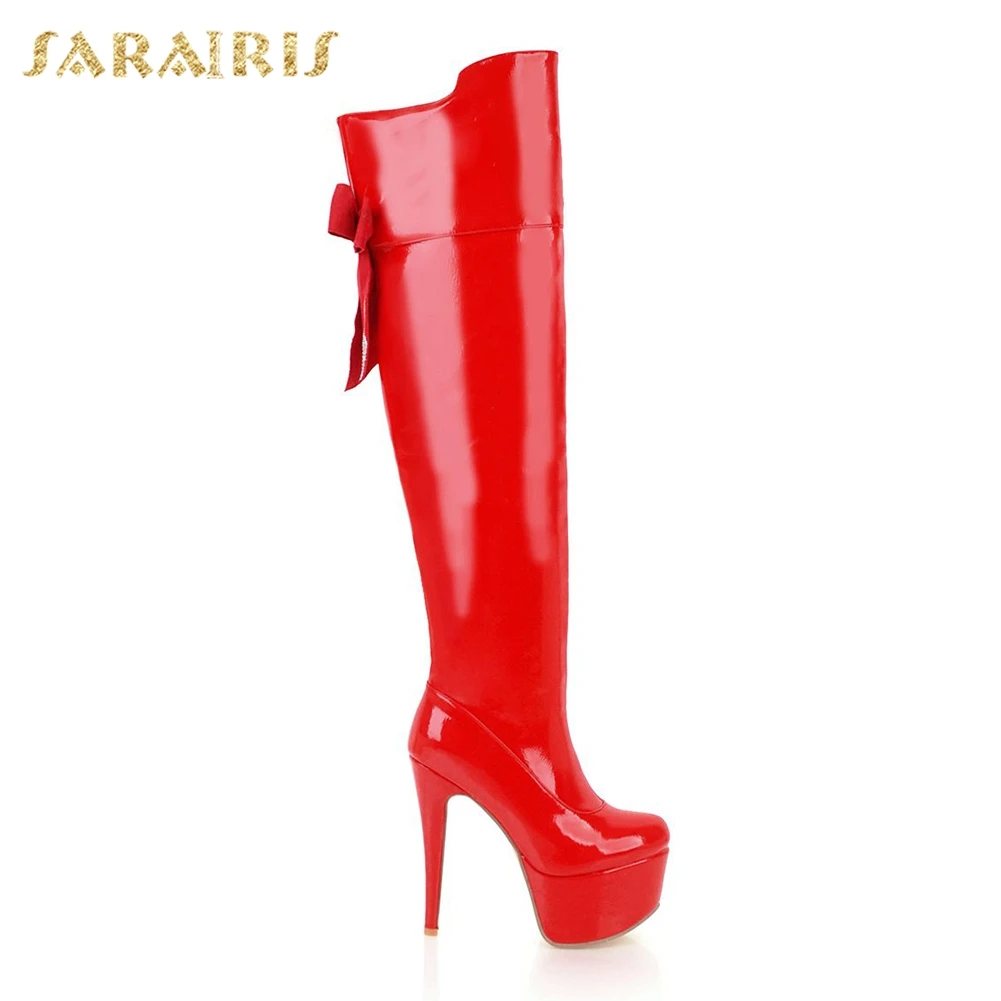 SARAIRIS/Новинка,, пикантные сапоги на тонком высоком каблуке размера плюс 33-48 женская обувь ботфорты на платформе с молнией