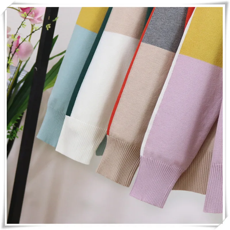 New Arrival ! Casual spring autumn loose sweater pullovers women long sleeve patchwork knit top female o-neck geometric sweater