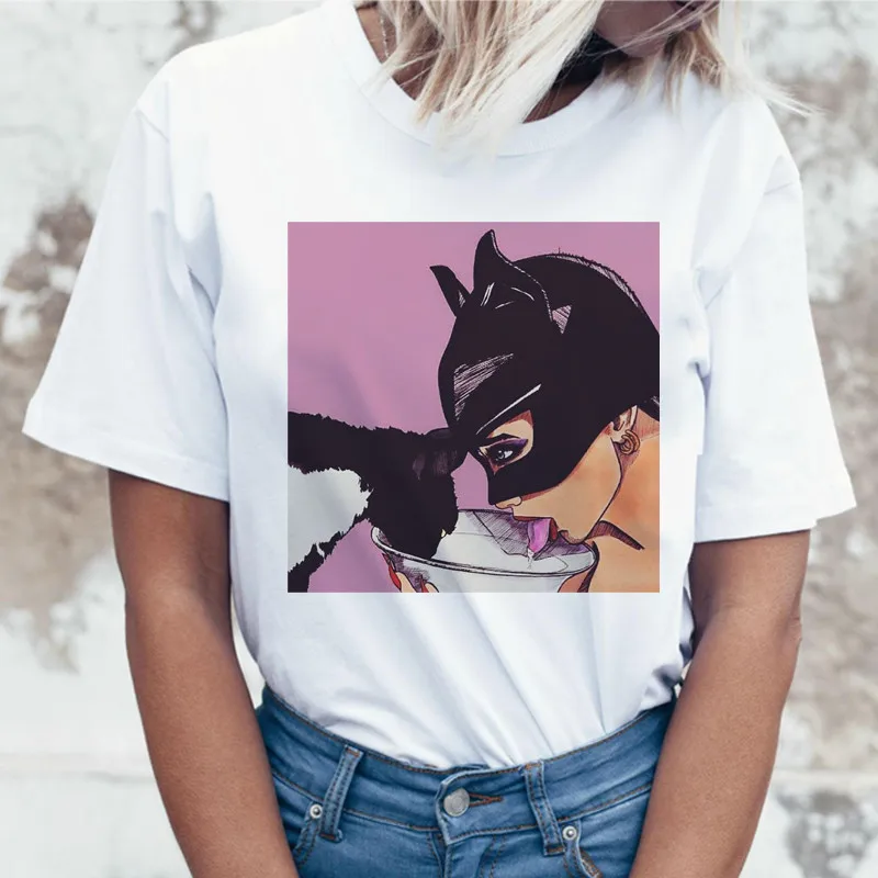 خمر المتناثرة t قميص catwomen باتمان قبلة المرأة قمم تي شيرت الجمالية نعرفكم الشارع الشهير المحملة قميص فام الكورية الملابس