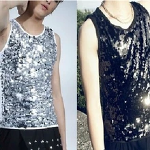 Для мужчин для певца, танцора, для ночного клуба, тонкое, без рукавов, расшитое блестками Для мужчин сценические костюмы/M-XL