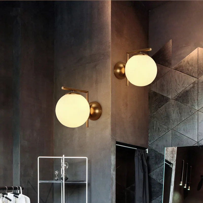 Современный нордический настенный светильник 30 см круглый стеклянный Золотой декоративный шар, монтируемый светодиодный светильник для внутреннего освещения, ресторана, гостиной, спальни, коридора