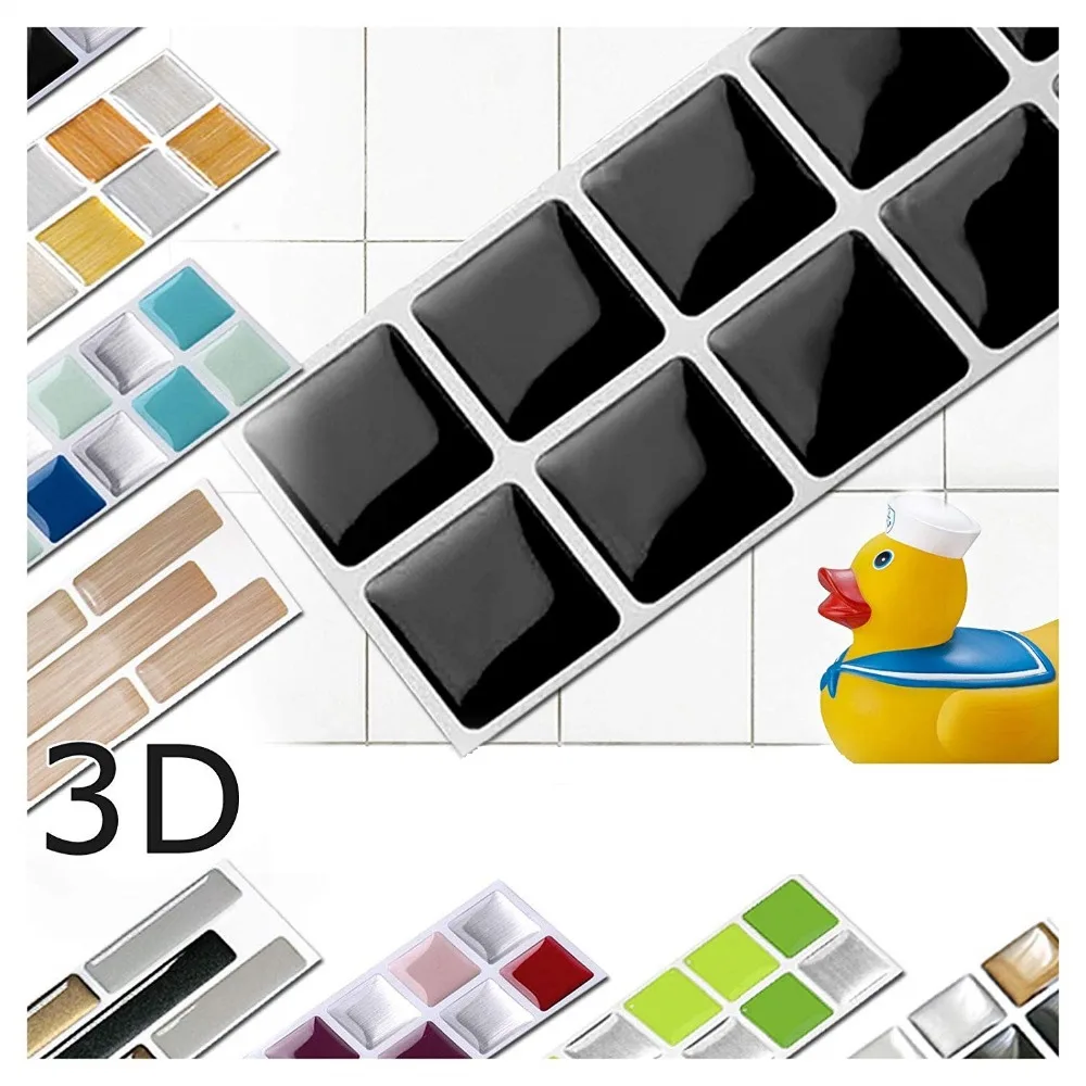 

Vividtiles 6-Sheet Black Self Adhsive Smooth Surface Decor Vinyl Wallpaper 3D Peel and Stick Square Mosaic Tiles