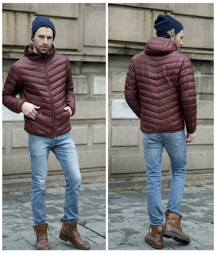 black puffer jacket New autumn winter ultra thin duck down men jacket plus size XXXL hooded jacket for men fashion mens Outerwear coat waterproof puffer jacket