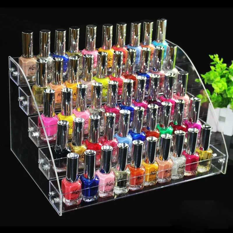 Billig Neue Acryl 5 Tiers Nagellack Display Kosmetische Organizer Nagellack Rack Lippenstift Schmuck Display Make Up box Stehen Halter