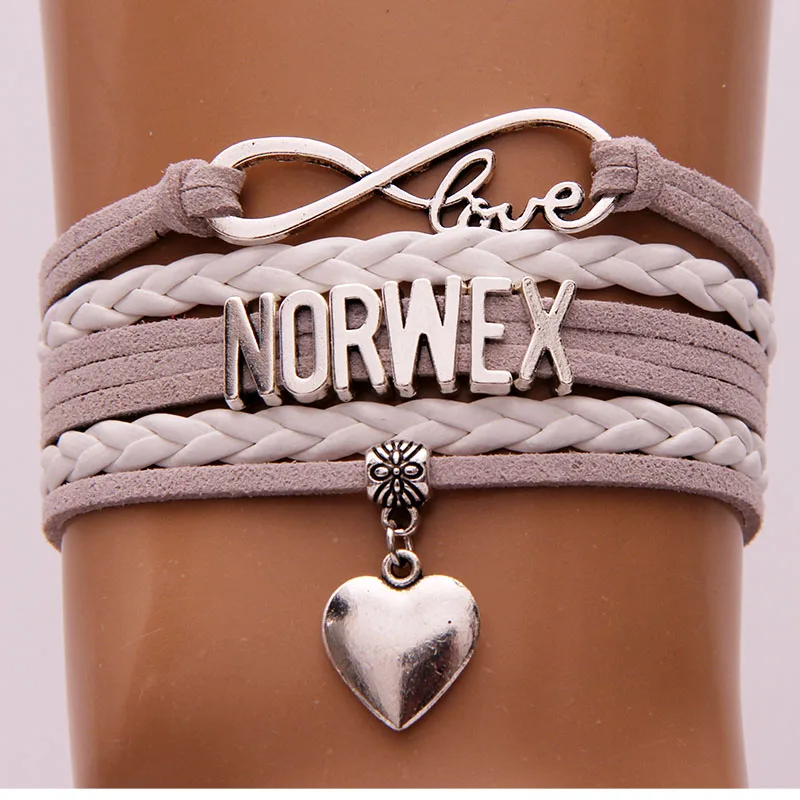 10 шт./лот) Бесконечная любовь NORWEX Подвеска для браслета в форме сердца серый белый кожаный браслет-шнурок браслеты и браслеты ювелирные изделия для женщин мужчин