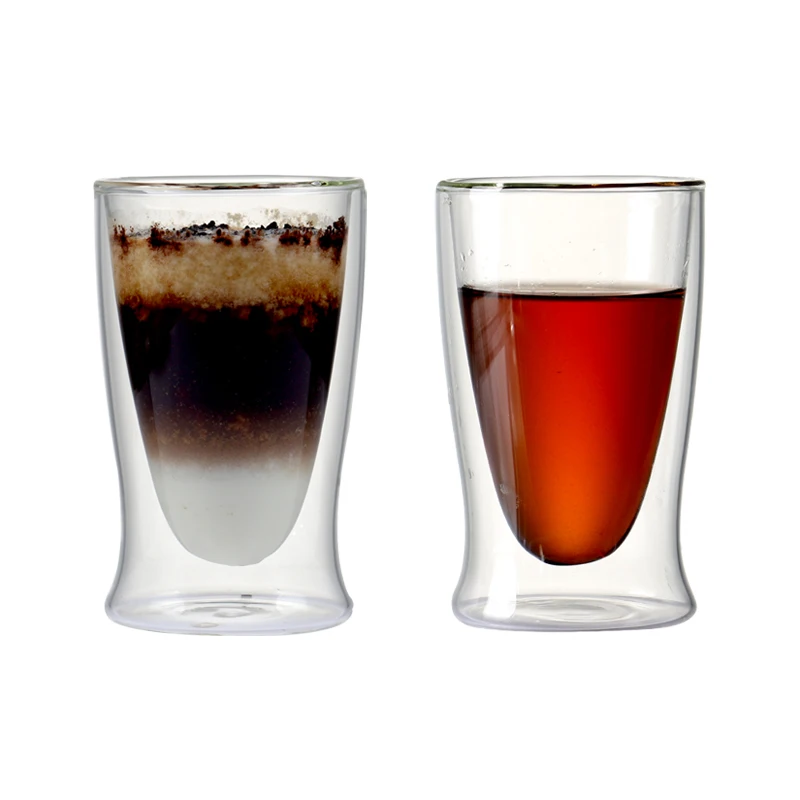 Set of 2pcs 6ounce 2 layer insulated glass coffee drinks glasses tumbler for espresso glass set,latte, tea 180ml