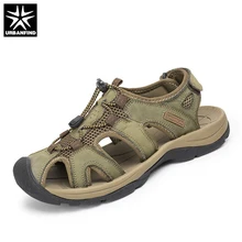 Мужские сандалии размера плюс 38-47; модная летняя обувь из натуральной кожи; мужские шлепанцы; дышащие мужские сандалии; повседневная кожаная обувь