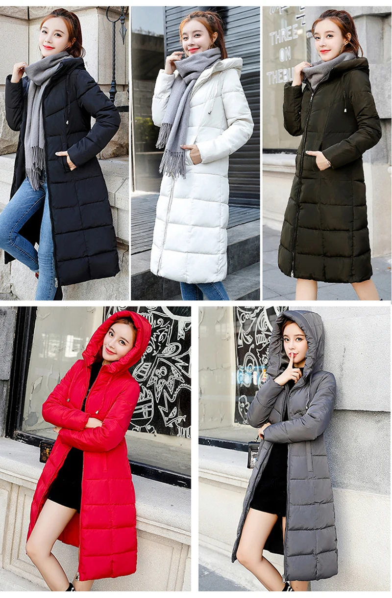 High quality Stand Collar Hooded Coat women Winter slim waist Warm Thicken long parkas plus size Solid Padded Parka 4XL