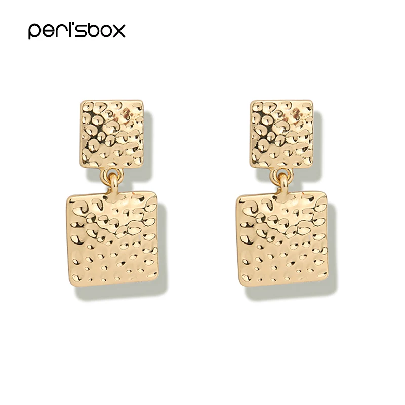 

Peri'sBox Boho Gold Sliver Color Double Square Stud Earrings for Women Statement Hammered Earrings Minimalist Hanging Earrings