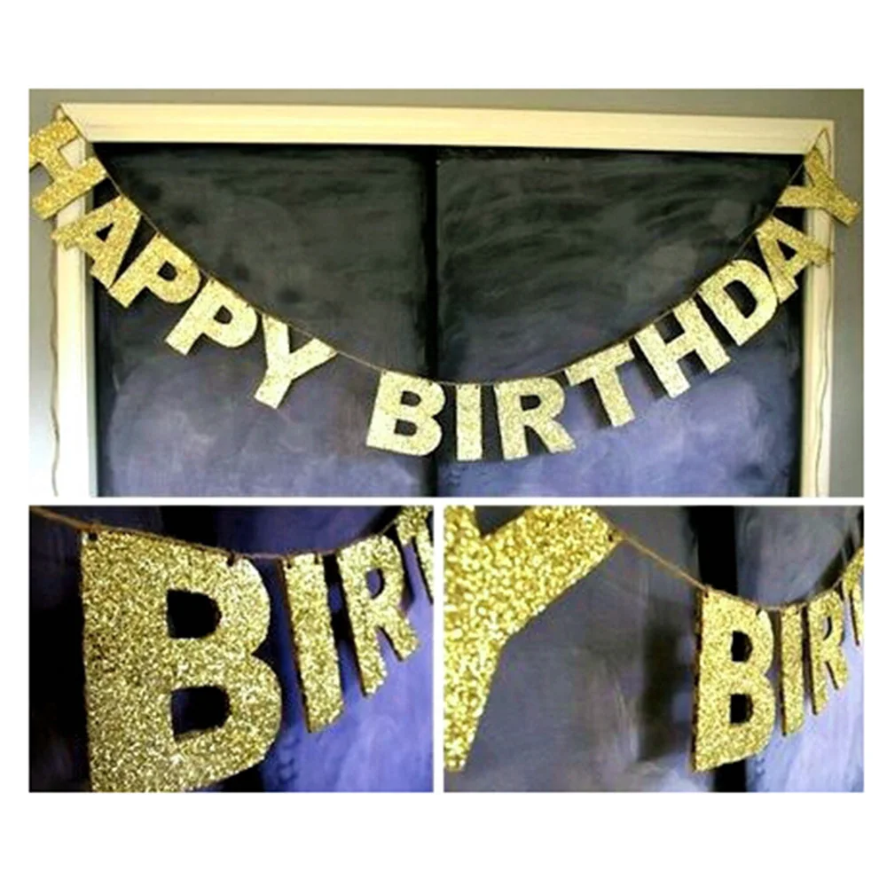 Chic Gold Glitter Happy Birthday Banner 1st Birthd...