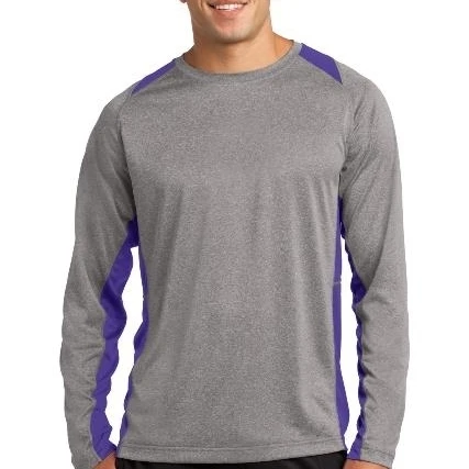Sport-Tek ST361LS Mens Long Sleeve Heather Colorblock Contender Tees Vintage Heather & Purple - 3XL (1)