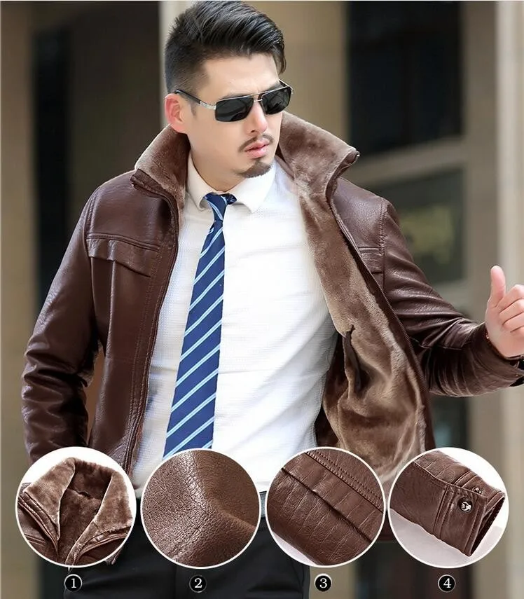 Мужская кожаная куртка, пальто, горячая новинка, модные толстые теплые зимние кожаные куртки, меховое пальто, шерстяная подкладка, Смешанные кожаные M-4XL