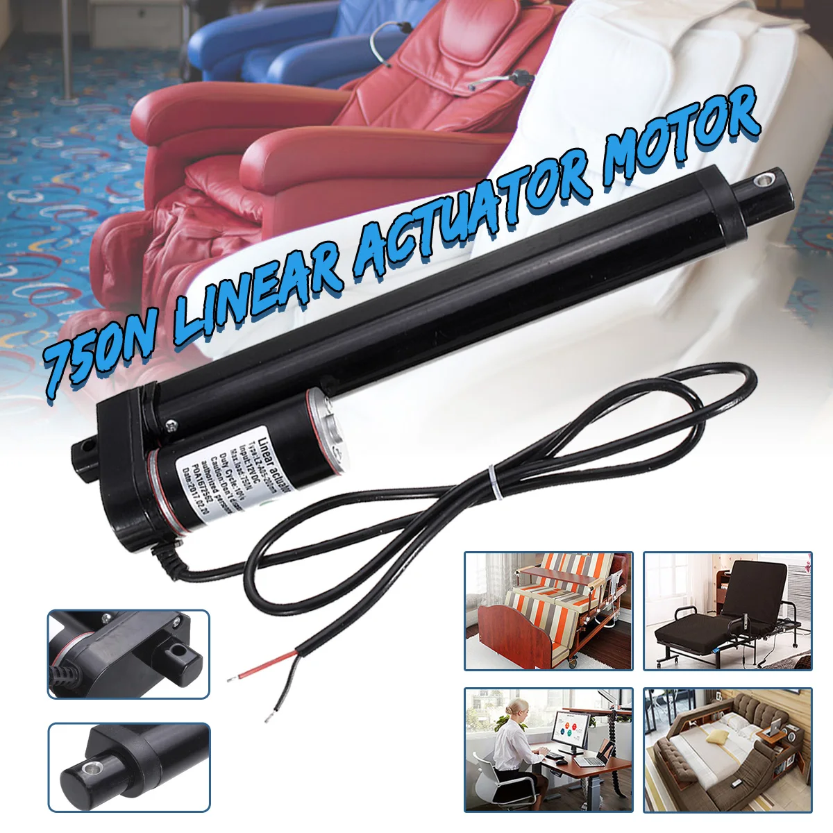 

12V Heavy 750N 2-16 inch 50-400MM Stroke Electric Linear Actuator Motor Lifting Tools DC Motor Excellent Workmanship
