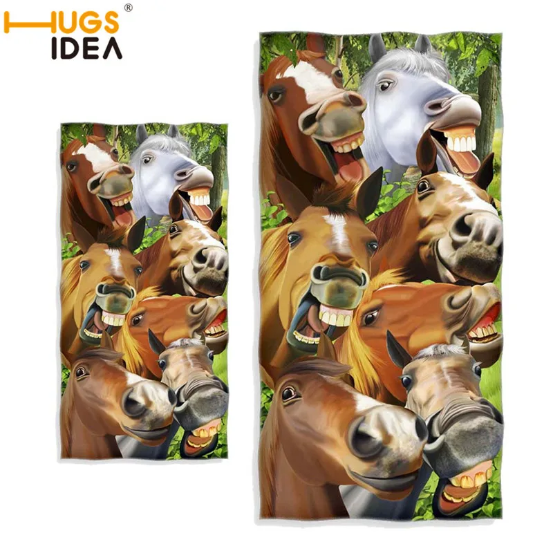 

HUGSIDEA Crazy Horse Print Bath Towel Set Cotton Absorbent Face Towel for Adults Spa Gym Beach Bath Towels Kids Hand Towels