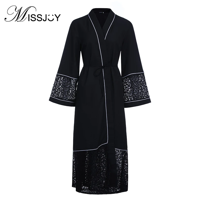 MISSJOY вязаный крючком цветочный кружевной лоскутный черный кардиган