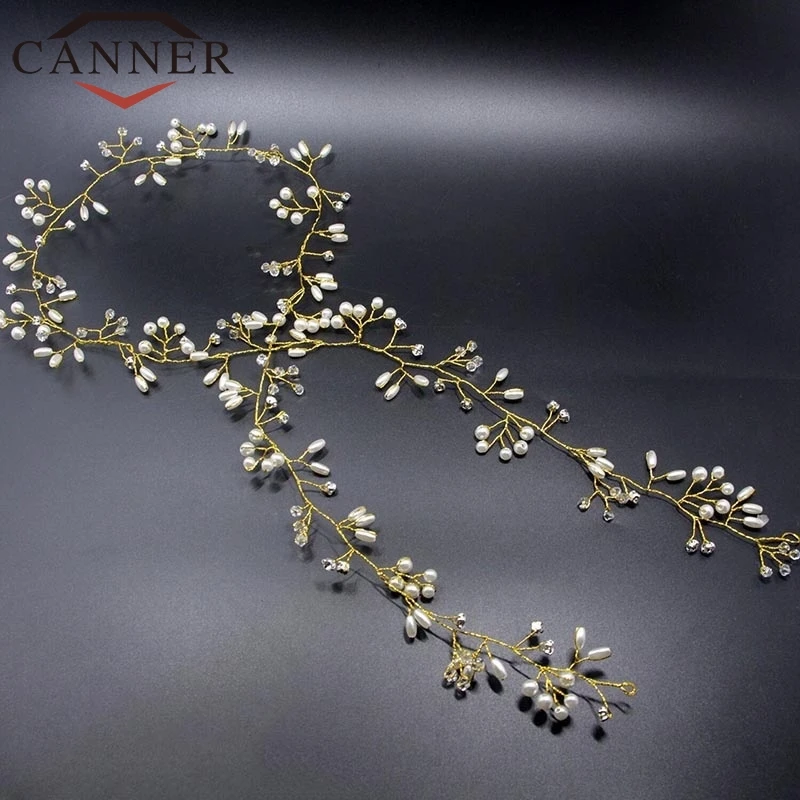 EINDOSER Mode Lange Kristall Simulierte Perle Haar Reben Stirnband Hochzeit Braut Haarband Tiara Schmuck FI