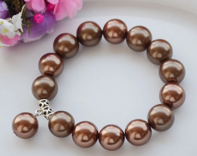 

0787 COFFEE SOUTH SEA SHELL PEARL BRACELET