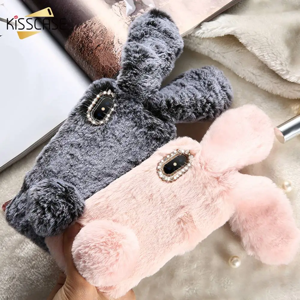 Чехол KISSCASE с натуральным кроличьим мехом для iPhone 7 8 6s 6 X Xs милые пушистые чехлы