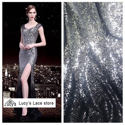 

gradually changing color sewing accessories sequin fabric 1 yard in Silvery and black olor 2018 NEW