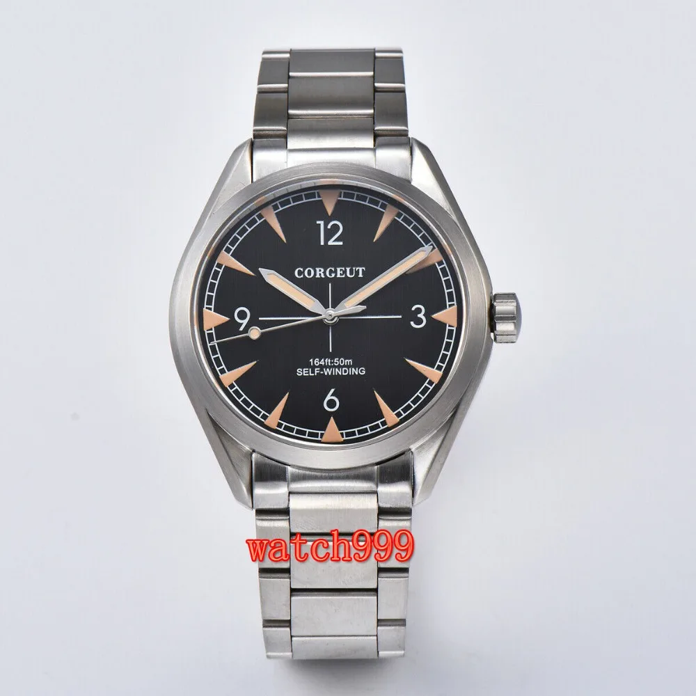 Corgeut 41 мм синий циферблат светящиеся Роскошные автоматические мужские часы стальной ремешок 5ATM водонепроницаемые мужские механические часы