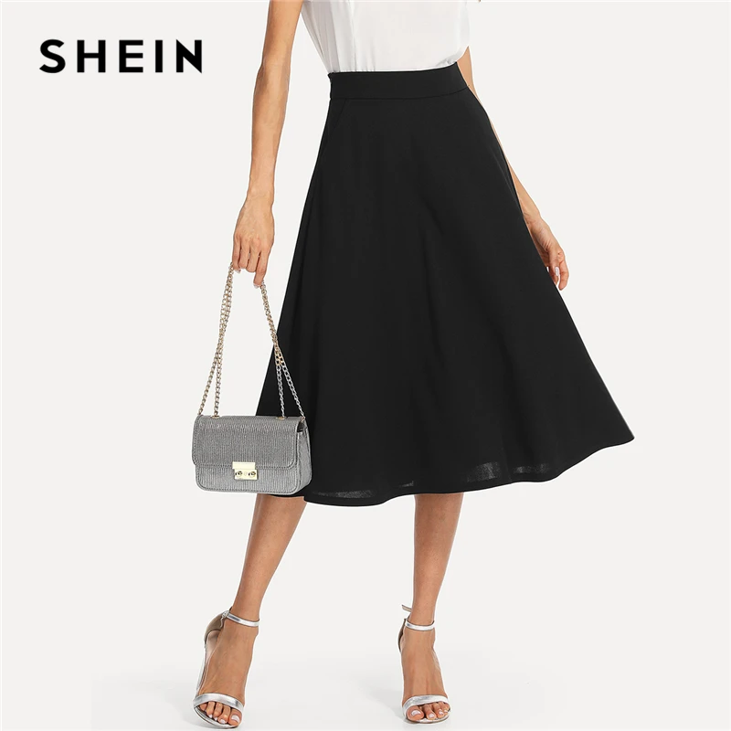SHEIN Однотонная Расклешенная Макси Юбка Элегантная Офисная Юбка|Юбки| |
