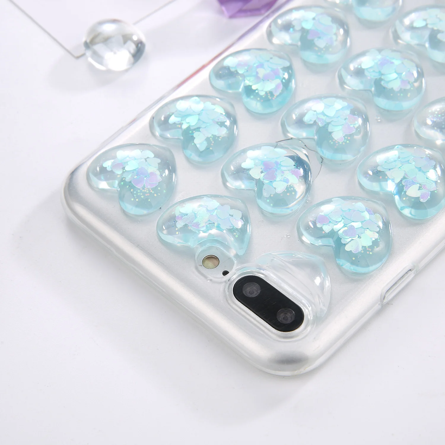 Ottwn 3D الحب القلب واضح الهاتف حقيبة لهاتف أي فون X 8 7 6 6 s زائد بلينغ شفافة ل فون 5 5 s SE لينة TPU الغلاف الخلفي حالات