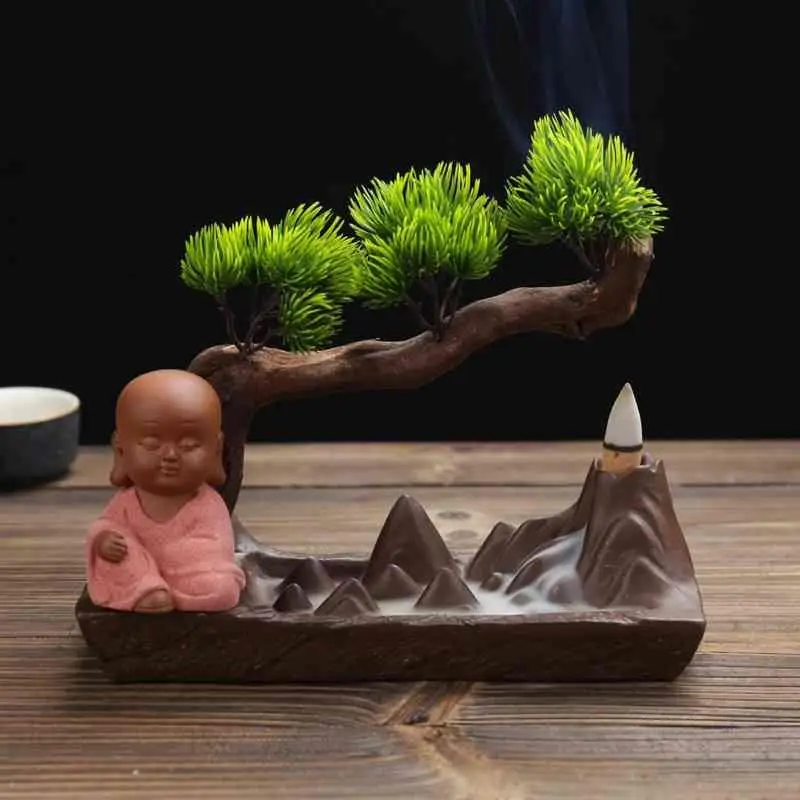 Маленький монах обратного курильница с дымом водопад курильница с держателем сосна керамика кадило Mountain River ремесленных