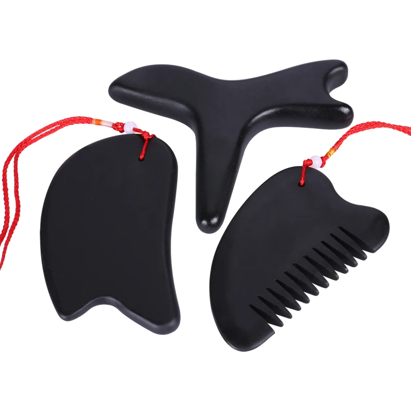 3pcs/set 4A Black Bian Stone Gua Sha Comb Face Body Massage Guasha