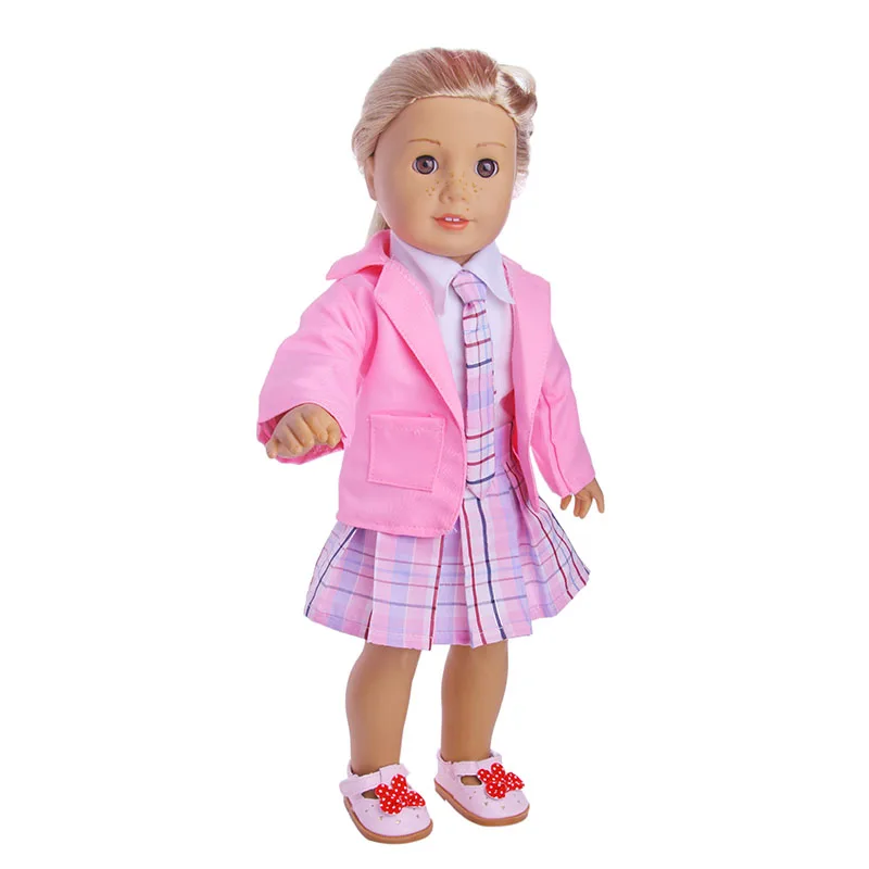 

Fleta New Pink coat white shirt plaid skirt suit For 18 inch American doll,Children best Birthday (Only clothes)n1108