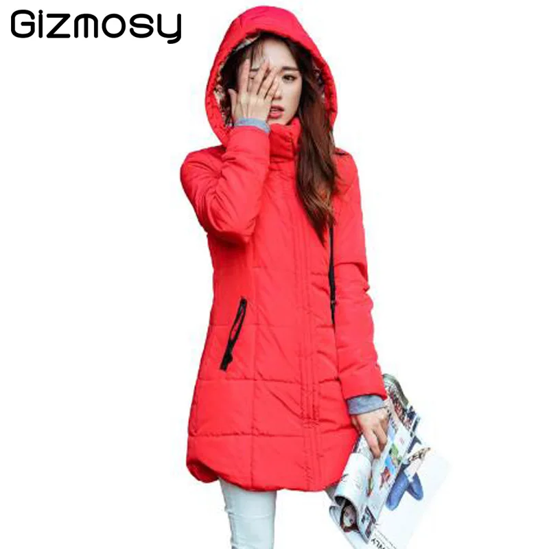 

2017 Winter Jacket Women Slim Female Solid Coat Long Thicken Parka Cotton Clothes Plus Size Hooded Jackets Outwear BN280