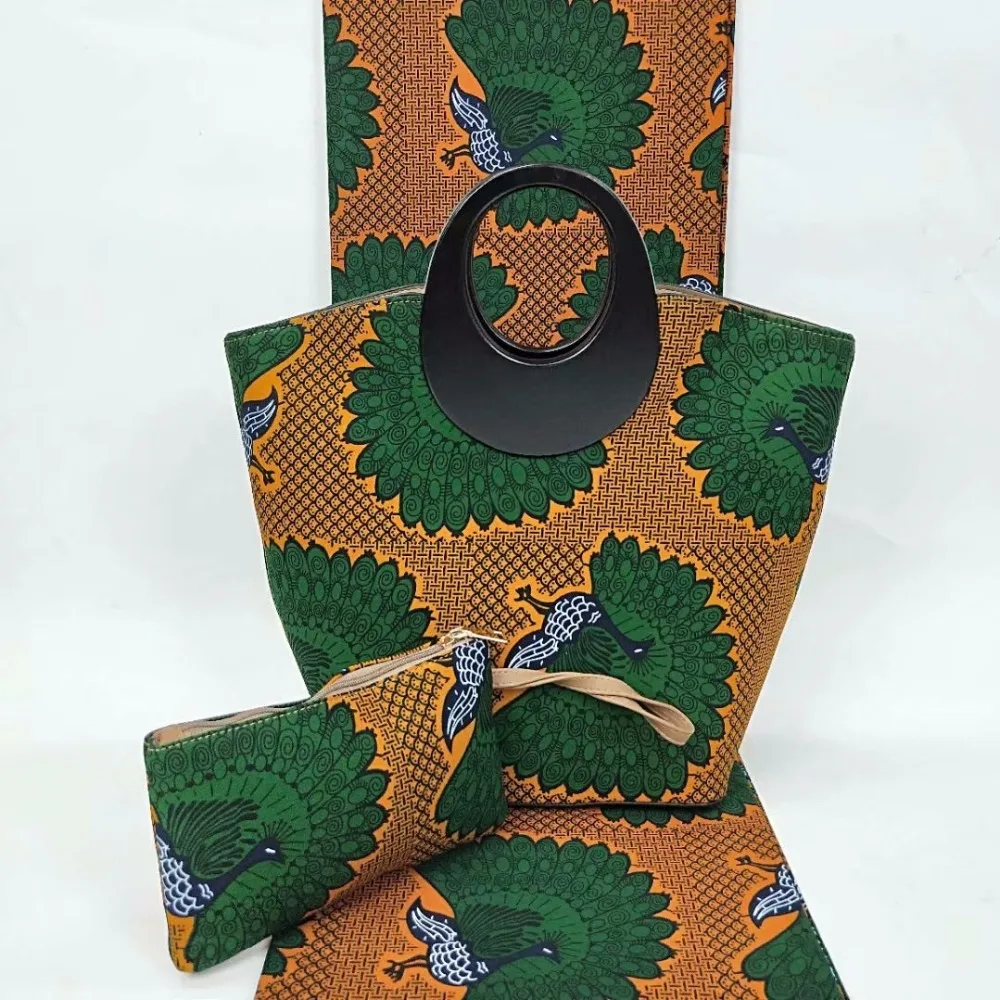 

3pcs/sets Most popular african woman wax handbag set,6yards african wax prints fabric with high quality wax bag purses F95-1