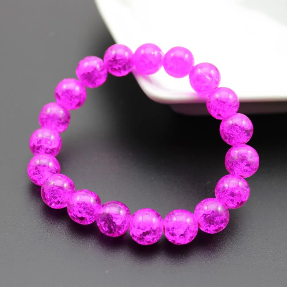 Women's 8mm 10mm Cracked Quartz Crystal Beaded Round Glass Beads Stretch Bracelet Bangle Bracelets Women Girl Charm Wrap Jewelry