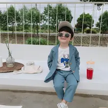 Модный однотонный костюм в Корейском стиле для мальчиков, комплект из 2 предметов для детей 1-6 лет, 3 цвета, модное пальто+ штаны