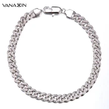 VANAXIN 925 пробы серебряный мужской браслет розовый прозрачный CZ хип-хоп Iced Out Cuba цепь Золотой Серебряный цвет проложили циркониевые амулеты ювелирные изделия