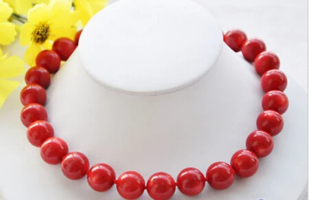 

818 round red coral bead necklace