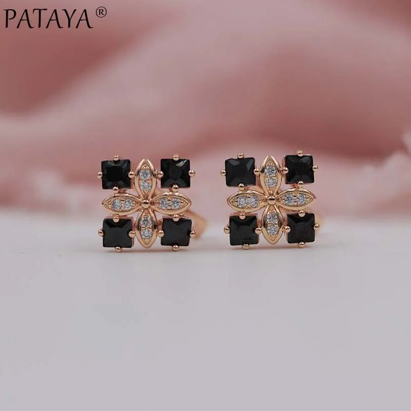 Роскошные женские серьги PATAYA, четыре квадрата, 585, розовое золото, зеленый цвет, натуральный циркон, серьги, свадебные украшения, свадебные вечерние серьги AAA
