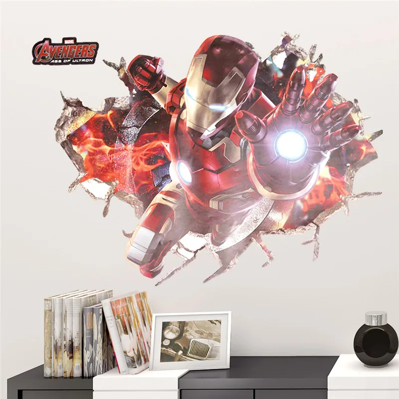 Cartoon Avengers Through Wall Stickers Decals For Kids Rooms Wall Art