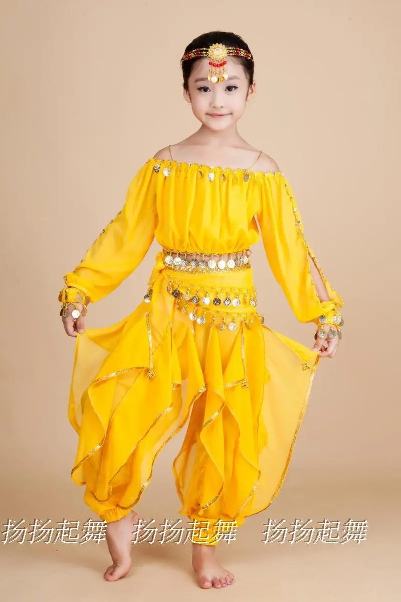 Детская индийская танцевальная одежда, Женский Детский танец живота, этнические танцевальные костюмы, костюм