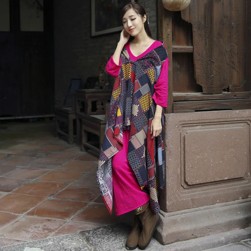 2016 New Fashion Womens National Wind Chinese Cheongsam Cotton Shawl Loose Button Patch Printed Coats Casual